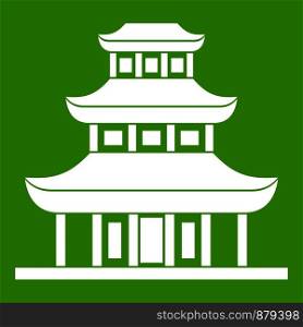 Buddhist temple icon white isolated on green background. Vector illustration. Buddhist temple icon green