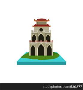 Buddhist temple, pagoda icon in cartoon style on a white background. Buddhist temple, pagoda icon, cartoon style