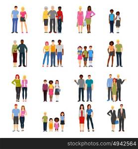Buddies Friends Flat icons Collection . Buddies and friends together flat icons collection with adults colleagues teenagers and kids abstract isolated vector illustration