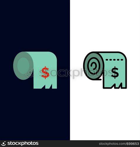 Budget, Consumption, Costs, Expenses, Finance Icons. Flat and Line Filled Icon Set Vector Blue Background