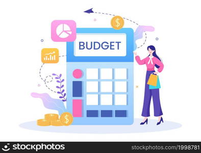 Budget Financial Analyst to Managing or Planning Spending Money at Checklist on Clipboard, Calculator and Calendar Background Vector Illustration