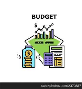 Budget Planning Vector Icon Concept. Accountant And Entrepreneur Budget Planning, Researching Financial Report, Calculating Income And Expenses And Analysis Infographic Color Illustration. Budget Planning Vector Concept Color Illustration