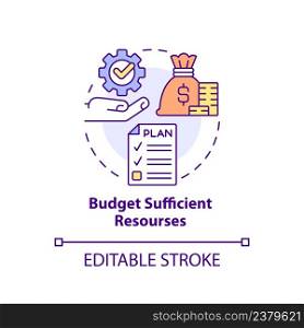 Budget sufficient resources concept icon. Principle of heritage conservation abstract idea thin line illustration. Isolated outline drawing. Editable stroke. Arial, Myriad Pro-Bold fonts used. Budget sufficient resources concept icon