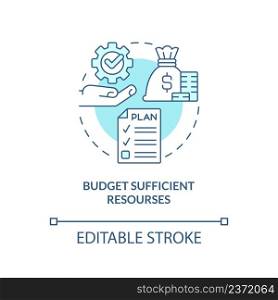 Budget sufficient resources turquoise concept icon. Heritage conservation principle abstract idea thin line illustration. Isolated outline drawing. Editable stroke. Arial, Myriad Pro-Bold fonts used. Budget sufficient resources turquoise concept icon