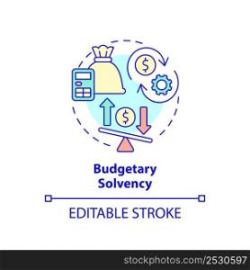 Budgetary solvency concept icon. Generating revenue. Budget balance abstract idea thin line illustration. Isolated outline drawing. Editable stroke. Arial, Myriad Pro-Bold fonts used. Budgetary solvency concept icon