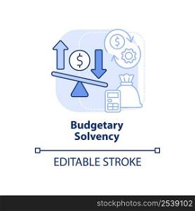 Budgetary solvency light blue concept icon. Generating revenue. Budget balance abstract idea thin line illustration. Isolated outline drawing. Editable stroke. Arial, Myriad Pro-Bold fonts used. Budgetary solvency light blue concept icon