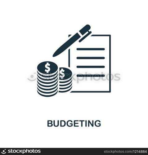 Budgeting creative icon. Simple element illustration. Budgeting concept symbol design from personal finance collection. Can be used for mobile and web design, apps, software, print.. Budgeting icon. Line style icon design from personal finance icon collection. UI. Pictogram of budgeting icon. Ready to use in web design, apps, software, print.