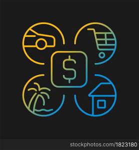 Budgeting gradient vector icon for dark theme. Split money for monthly plan. Living expenditure. Financial literacy. Thin line color symbol. Modern style pictogram. Vector isolated outline drawing. Budgeting gradient vector icon for dark theme