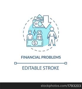 Budgeting problem concept icon. Financial difficulties. Empty pockets. Low income. Lack of money abstract idea thin line illustration. Vector isolated outline color drawing. Editable stroke. Budgeting problem concept icon