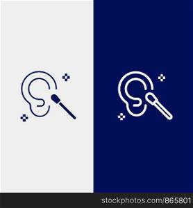 Buds, Ear, Cleaning, Clean Line and Glyph Solid icon Blue banner Line and Glyph Solid icon Blue banner