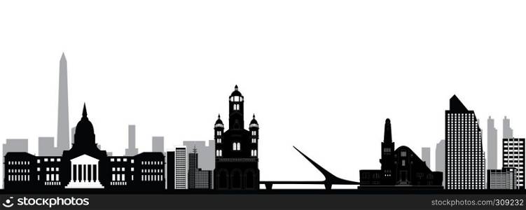 buenos aires city skyline drawing with bridge and church. buenos aires city skyline