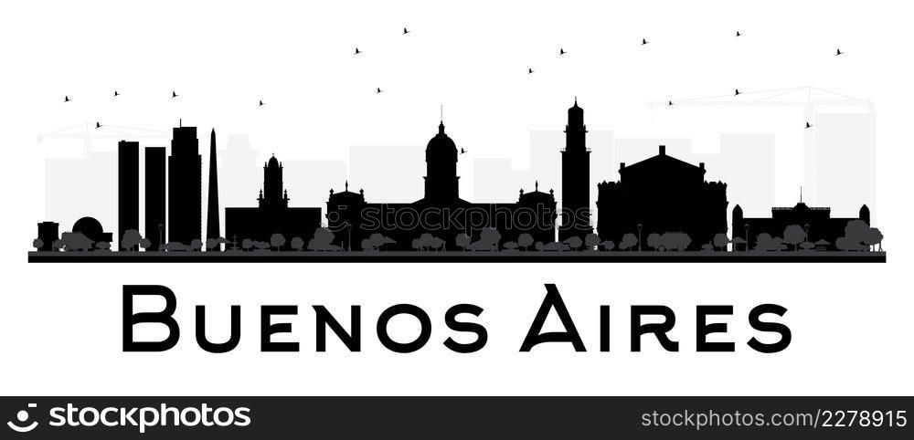 Buenos Aires skyline black and white silhouette. Vector illustration. Simple flat concept for tourism presentation, banner, placard or web site. Business travel concept. Cityscape with landmarks