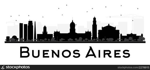Buenos Aires skyline black and white silhouette. Vector illustration. Simple flat concept for tourism presentation, banner, placard or web site. Business travel concept. Cityscape with landmarks