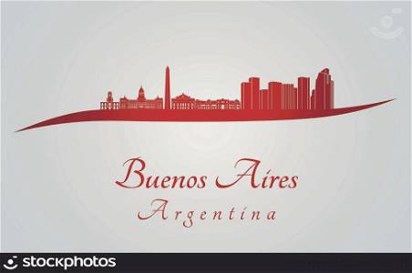 Buenos Aires skyline in red and gray background in editable vector file