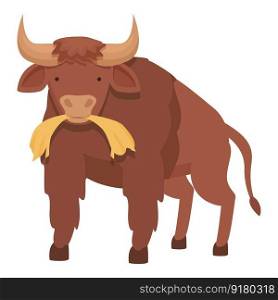 Buffalo eating icon cartoon vector. American animal. Bull head. Buffalo eating icon cartoon vector. American animal