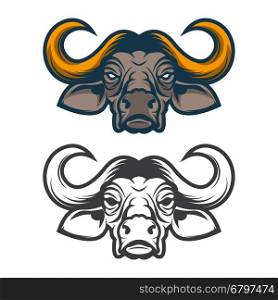 Buffalo head. Sport team mascot. Design element for logo, label, emblem, sign, badge. Vector illustration.