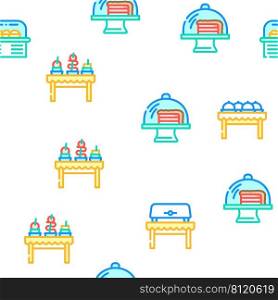 Buffet Food And Drinks Vector Seamless Pattern Color Line Illustration. Buffet Food And Drinks Vector Seamless Pattern