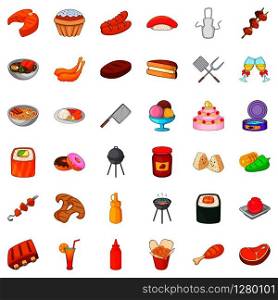 Buffet icons set. Cartoon set of 36 buffet vector icons for web isolated on white background. Buffet icons set, cartoon style