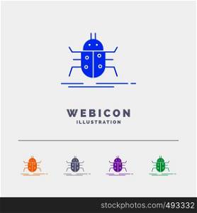 Bug, bugs, insect, testing, virus 5 Color Glyph Web Icon Template isolated on white. Vector illustration. Vector EPS10 Abstract Template background