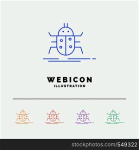 Bug, bugs, insect, testing, virus 5 Color Line Web Icon Template isolated on white. Vector illustration. Vector EPS10 Abstract Template background