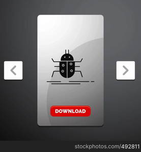 Bug, bugs, insect, testing, virus Glyph Icon in Carousal Pagination Slider Design & Red Download Button. Vector EPS10 Abstract Template background