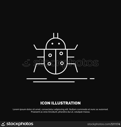 Bug, bugs, insect, testing, virus Icon. Line vector symbol for UI and UX, website or mobile application. Vector EPS10 Abstract Template background