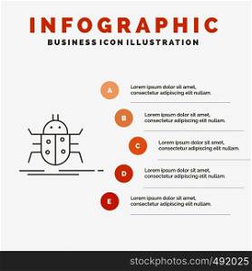 Bug, bugs, insect, testing, virus Infographics Template for Website and Presentation. Line Gray icon with Orange infographic style vector illustration. Vector EPS10 Abstract Template background