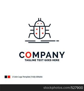 Bug, bugs, insect, testing, virus Logo Design. Blue and Orange Brand Name Design. Place for Tagline. Business Logo template.