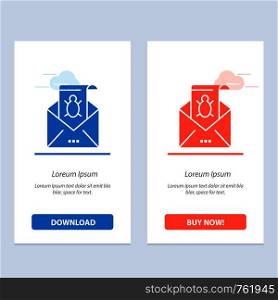 Bug, Emails, Email, Malware, Spam, Threat, Virus Blue and Red Download and Buy Now web Widget Card Template