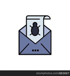 Bug, Emails, Email, Malware, Spam, Threat, Virus Flat Color Icon. Vector icon banner Template