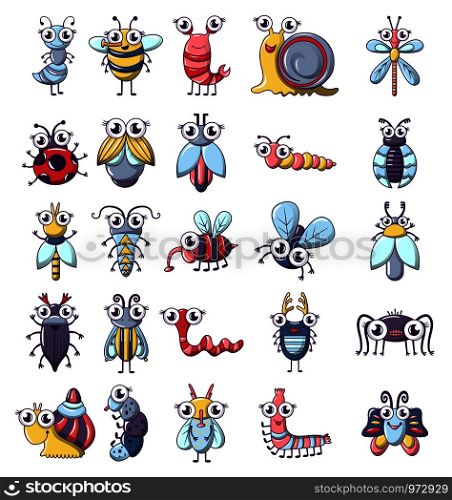 Bug funny insect icons set. Cartoon illustration of 25 bug funny insect vector icons for web. Bug funny insect icons set, cartoon style
