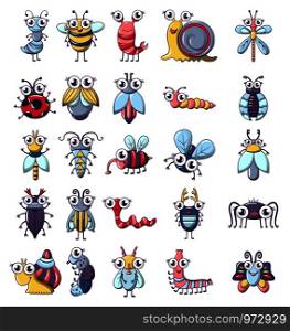 Bug funny insect icons set. Cartoon illustration of 25 bug funny insect vector icons for web. Bug funny insect icons set, cartoon style