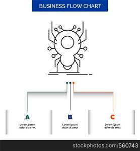 Bug, insect, spider, virus, App Business Flow Chart Design with 3 Steps. Line Icon For Presentation Background Template Place for text. Vector EPS10 Abstract Template background