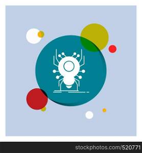 Bug, insect, spider, virus, App White Glyph Icon colorful Circle Background. Vector EPS10 Abstract Template background