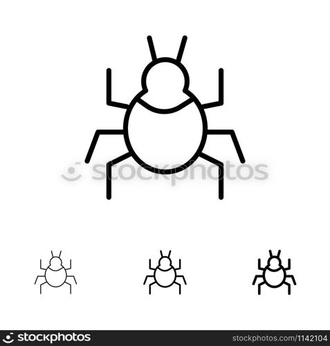 Bug, Nature, Virus, Indian Bold and thin black line icon set