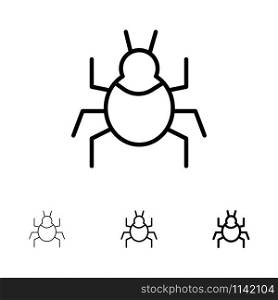 Bug, Nature, Virus, Indian Bold and thin black line icon set