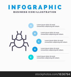 Bug, Nature, Virus, Indian Line icon with 5 steps presentation infographics Background