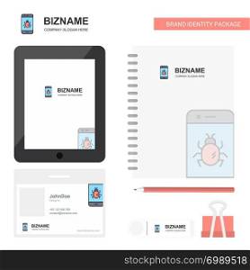 Bug on a smartphone Business Logo, Tab App, Diary PVC Employee Card and USB Brand Stationary Package Design Vector Template