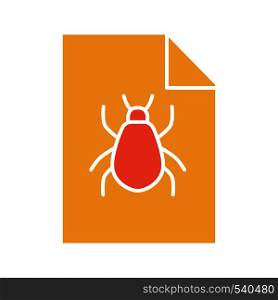 Bug report glyph color icon. Software errors information. Silhouette symbol on white background with no outline. Computer viruses statistics. Negative space. Vector illustration. Bug report glyph color icon