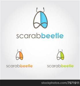 Bug sign icon. Beetle logo template design. Scarab beetle sign in blue, orange and green color version