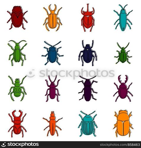 Bugs icons set. Doodle illustration of vector icons isolated on white background for any web design. Bugs icons doodle set