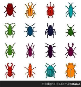 Bugs icons set. Doodle illustration of vector icons isolated on white background for any web design. Bugs icons doodle set