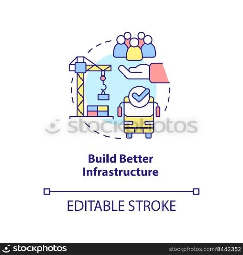 Build better infrastructure concept icon. Reduction of overcrowding abstract idea thin line illustration. Isolated outline drawing. Editable stroke. Arial, Myriad Pro-Bold fonts used. Build better infrastructure concept icon