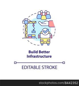 Build better infrastructure concept icon. Reduction of overcrowding abstract idea thin line illustration. Isolated outline drawing. Editable stroke. Arial, Myriad Pro-Bold fonts used. Build better infrastructure concept icon