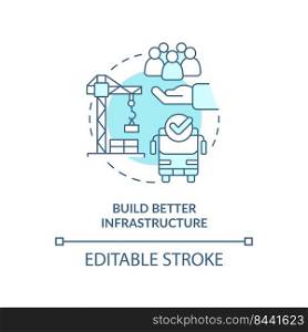 Build better infrastructure turquoise concept icon. Reduction of overcrowding abstract idea thin line illustration. Isolated outline drawing. Editable stroke. Arial, Myriad Pro-Bold fonts used. Build better infrastructure turquoise concept icon