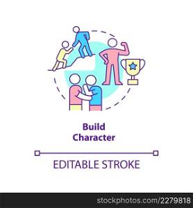 Build character concept icon. Upbringing mentally strong children abstract idea thin line illustration. Strengthening mind. Isolated outline drawing. Editable stroke. Arial, Myriad Pro-Bold fonts used. Build character concept icon