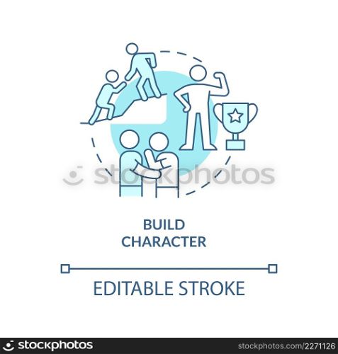 Build character turquoise concept icon. Human personality abstract idea thin line illustration. Strengthening kid mind. Isolated outline drawing. Editable stroke. Arial, Myriad Pro-Bold fonts used. Build character turquoise concept icon