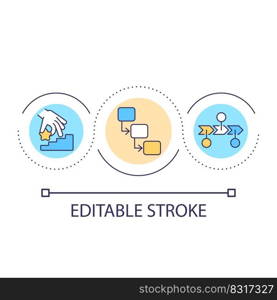 Build consistent plan loop concept icon. Strategy of corporate development. Step by step motion abstract idea thin line illustration. Isolated outline drawing. Editable stroke. Arial font used. Build consistent plan loop concept icon