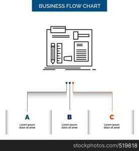 Build, construct, diy, engineer, workshop Business Flow Chart Design with 3 Steps. Line Icon For Presentation Background Template Place for text. Vector EPS10 Abstract Template background