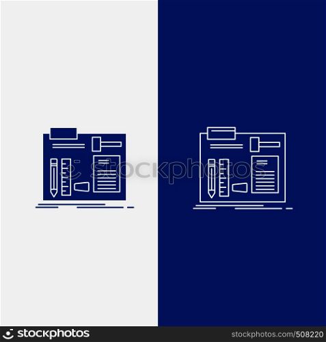 Build, construct, diy, engineer, workshop Line and Glyph web Button in Blue color Vertical Banner for UI and UX, website or mobile application. Vector EPS10 Abstract Template background